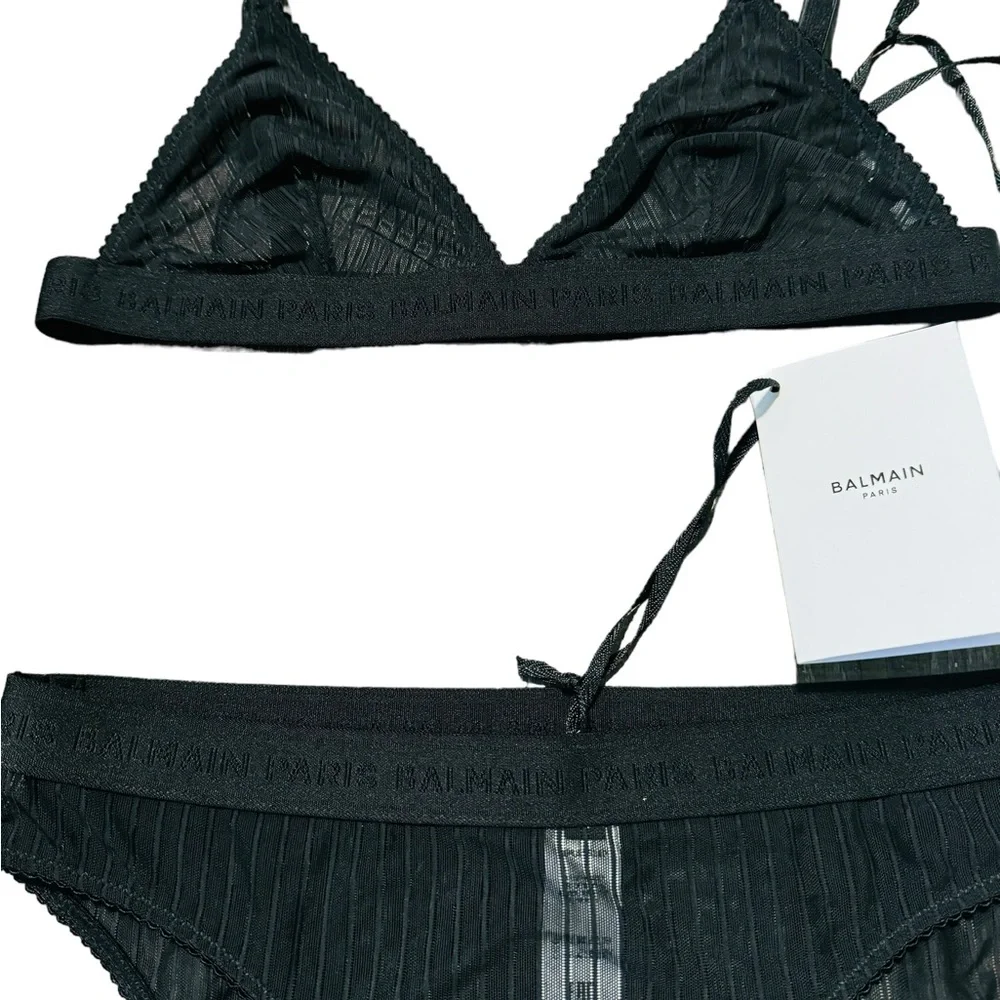 BALMAIN***Black Tulle Bra & Underwear Logo SET***$485 - Picture 2 of 6